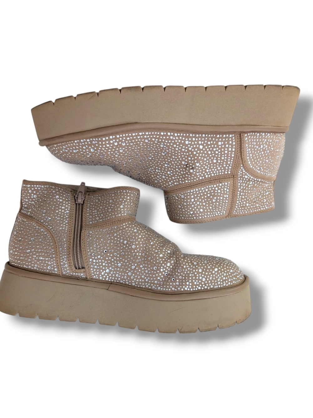 wild fable Beige Rhinestone Zip Platform Ankle Boots, Size 9